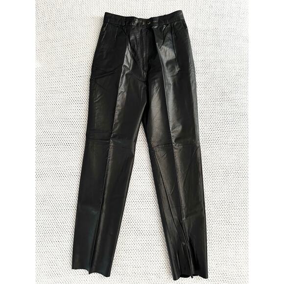 Reed Sportswear Black Leather Deadstock High Waist Straight Pants Trousers 10 - Picture 1 of 12
